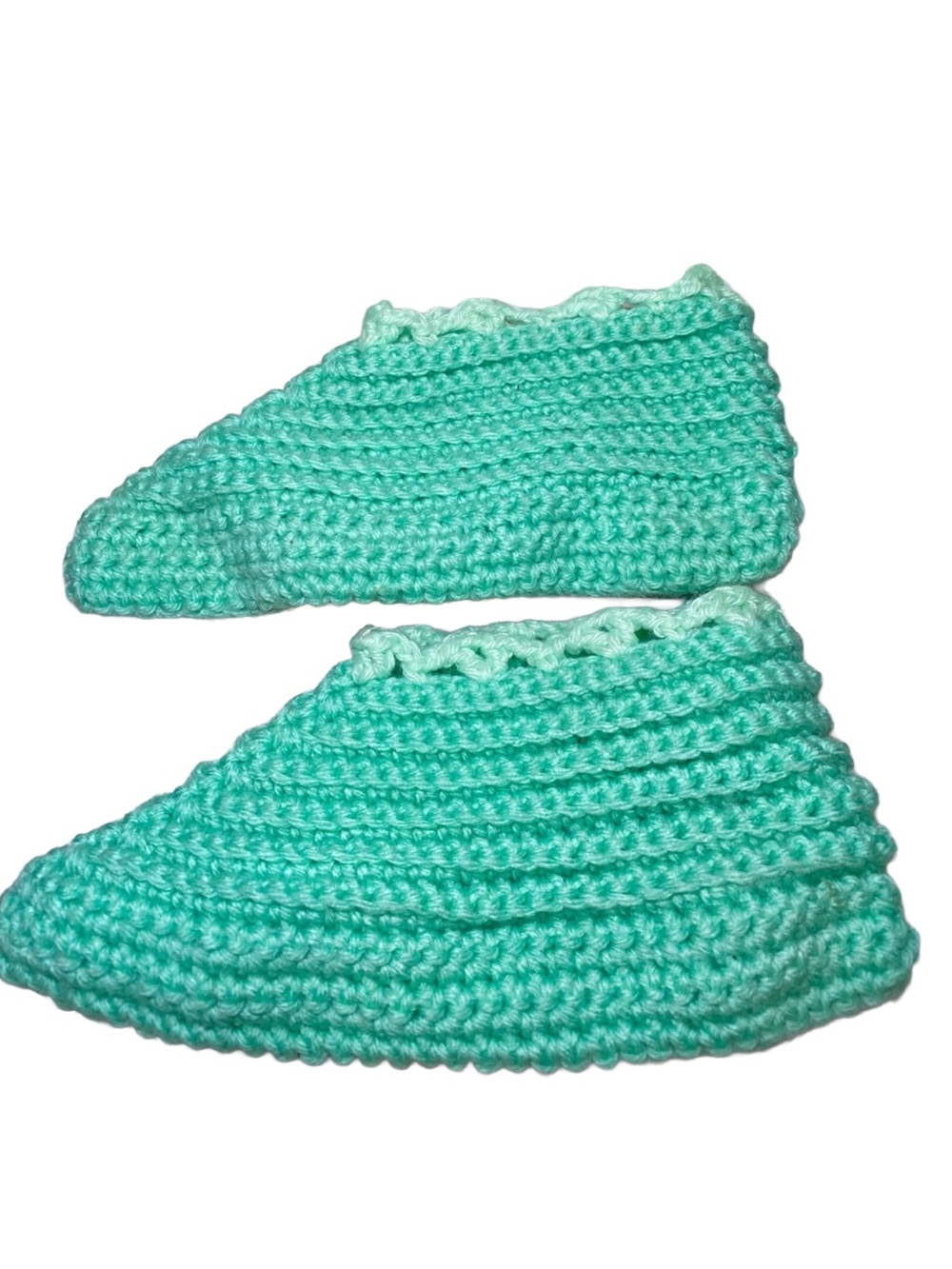 Handmade Crochet Slippers Mint Green Scalloped Edge Cozy Indoor House Shoes M